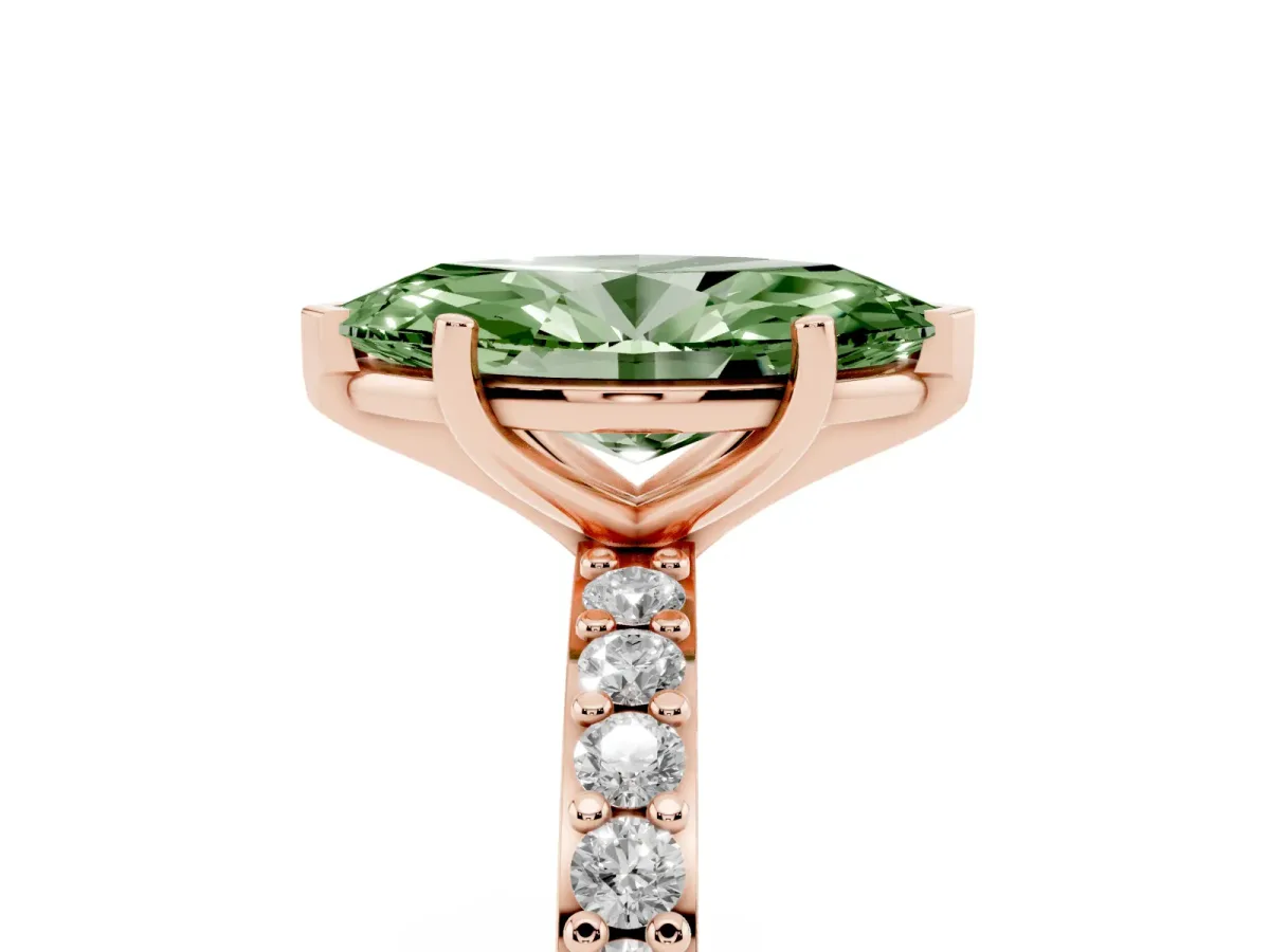 Fancy Green Marquise Cut Cut Diamond Solitaire with Pave Band and Four-Prong Setting Rose gold