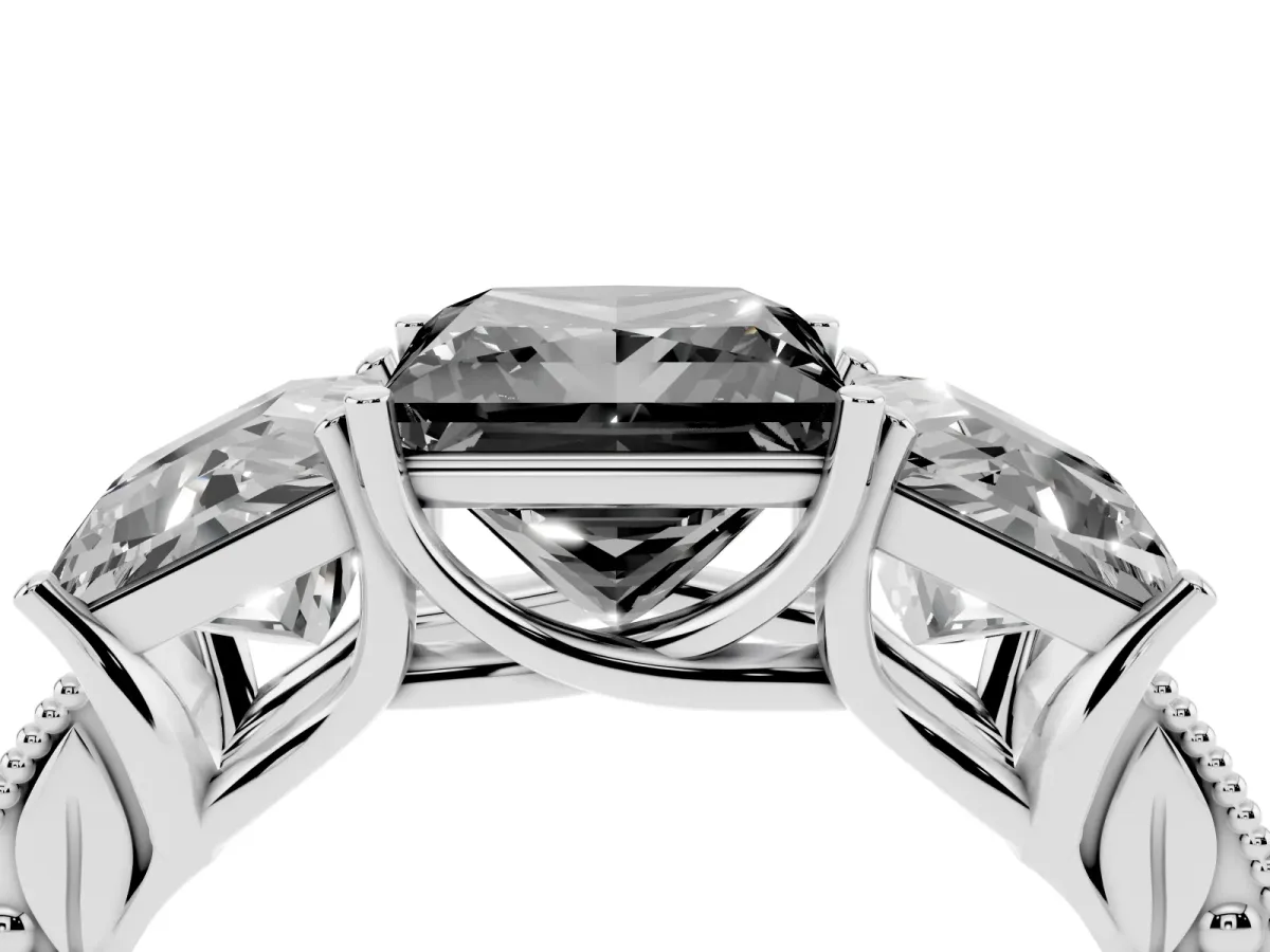 Fancy Black Three-Stone Princess Cut Cut Milgrain Pavé Engagement Ring Platinum