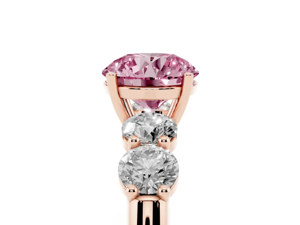Fancy Pink Round Cut Cut Five-Stone Prong Set Diamond Ring with Classic Band Rose gold