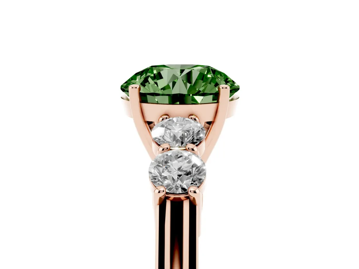 Fancy Green Round Cut Cut Diamond Five-Stone Prong Set White Gold Ring Rose gold