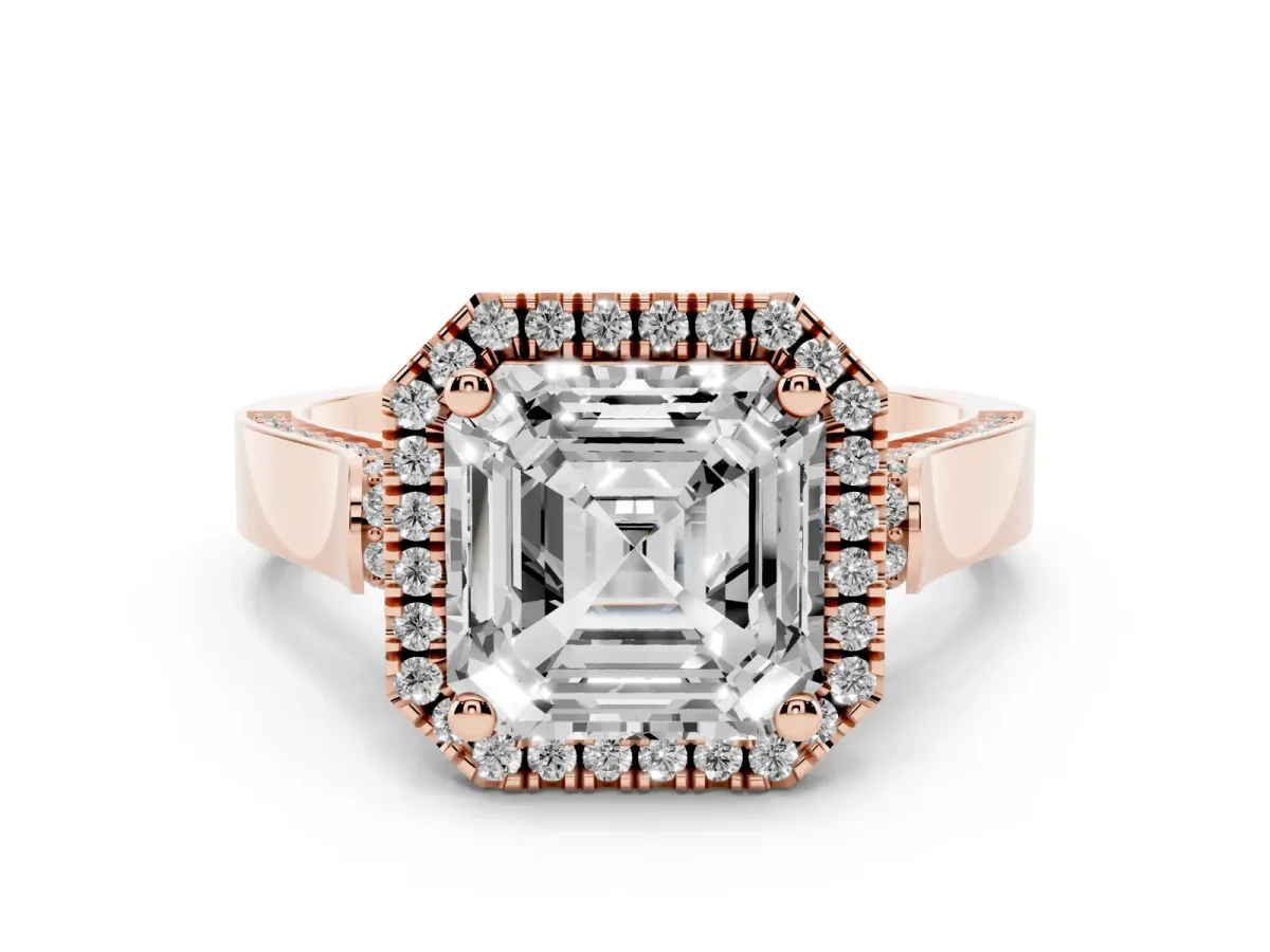 Asscher Cut Halo Pave Split Shank Prong Setting Ring Rose gold