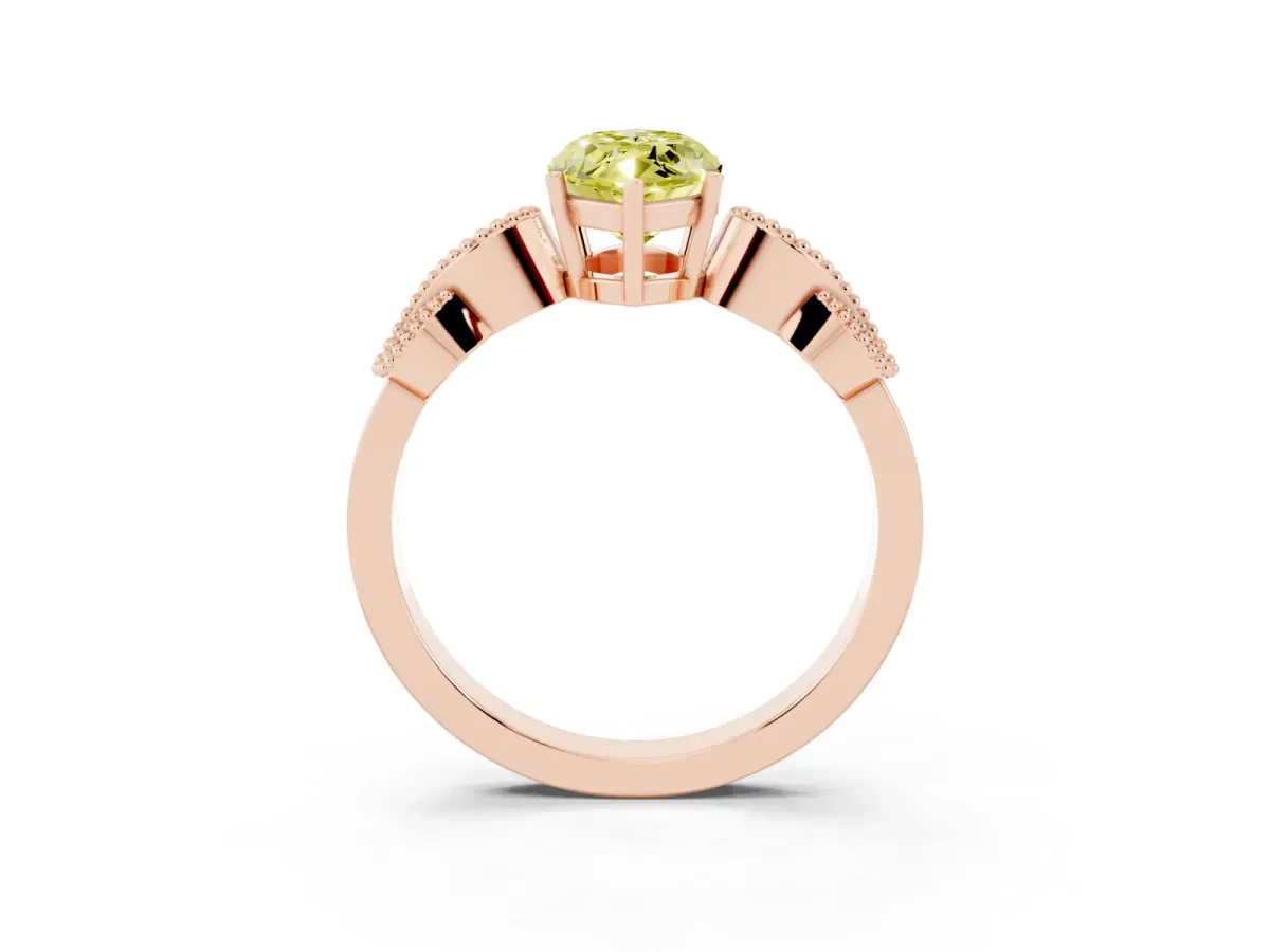 Fancy Yellow Marquise Cut Solitaire Milgrain Leaf Band with Prong Setting Rose gold