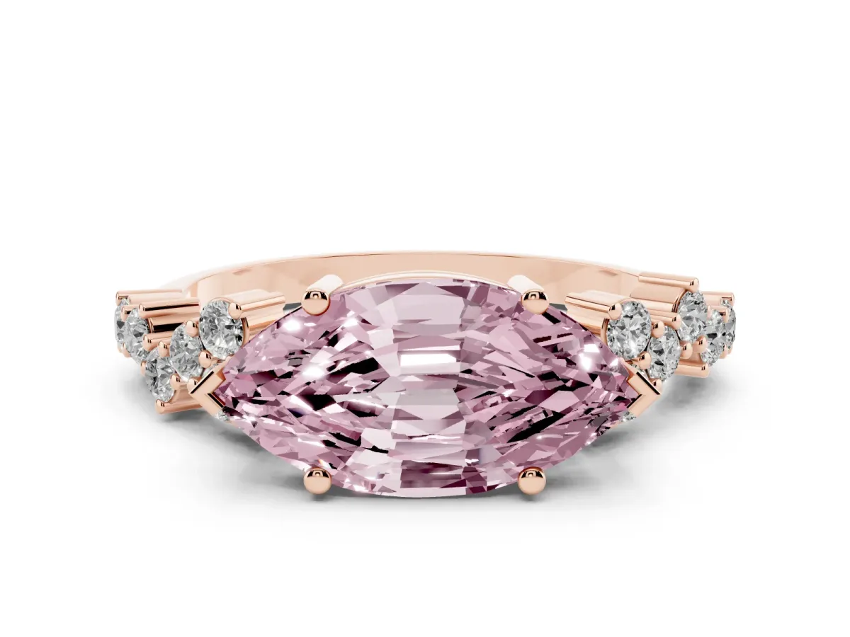 Fancy Pink Marquise Cut Diamond Scattered Round Accent Ring with Prong Setting Rose gold