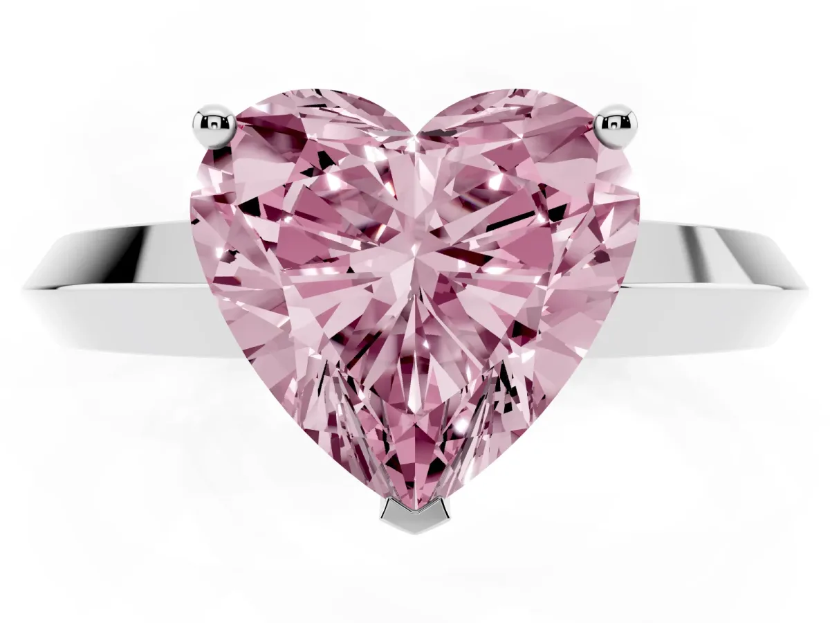Fancy Pink Heart Cut Cut Solitaire Engagement Ring with Flat Band and Four-Prong Setting Platinum