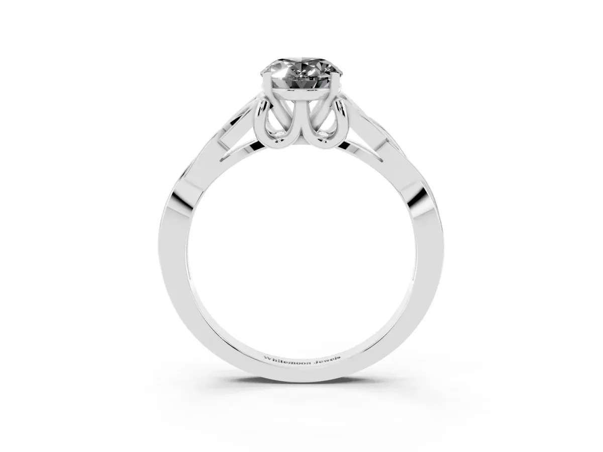 Fancy Black Oval Cut Diamond Solitaire Engagement Ring with Celtic Knot Band and Four-Prong Setting White gold