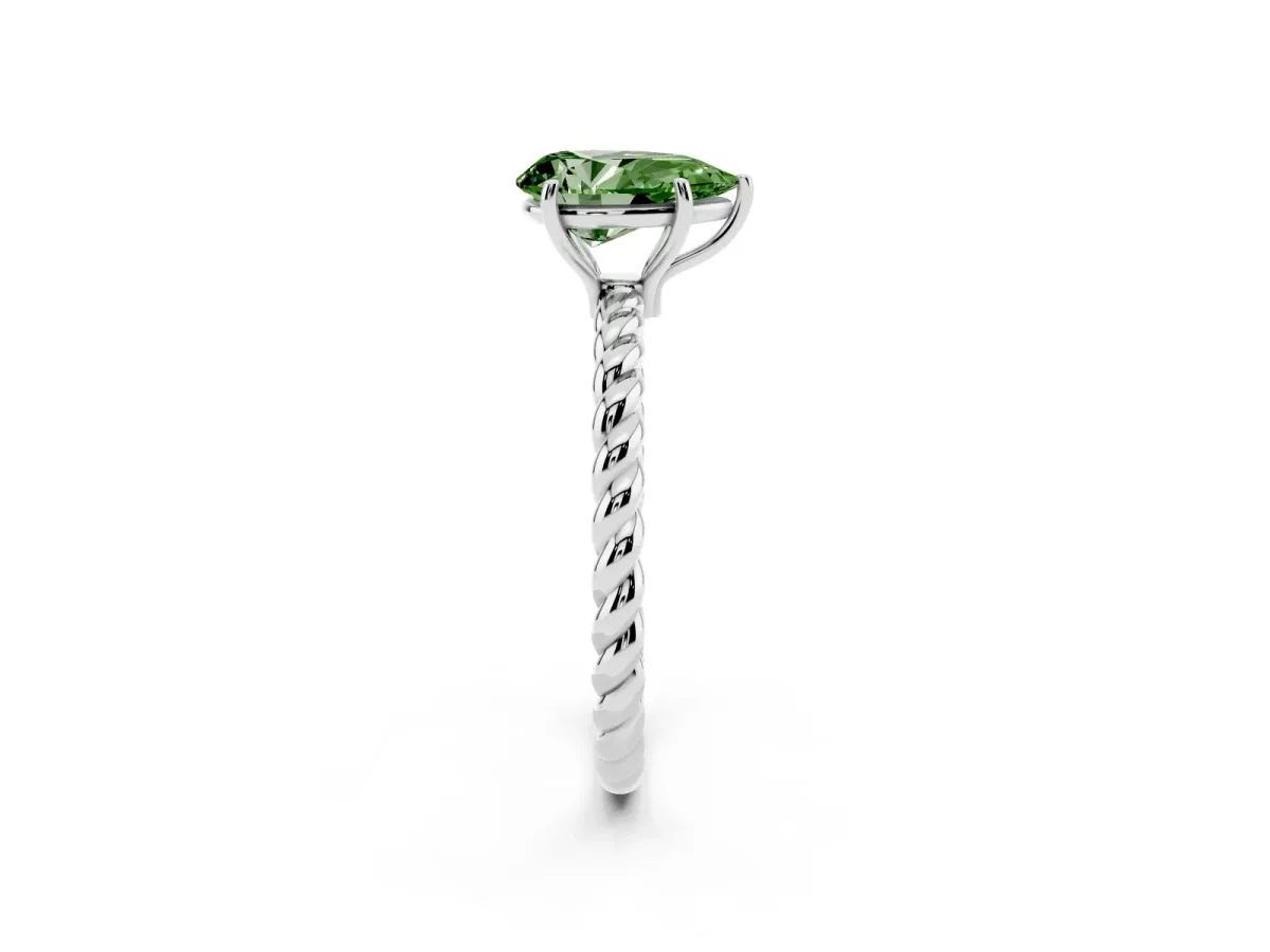 Fancy Green Pear Cut Solitaire Twist Band Ring with Four-Prong Setting Platinum