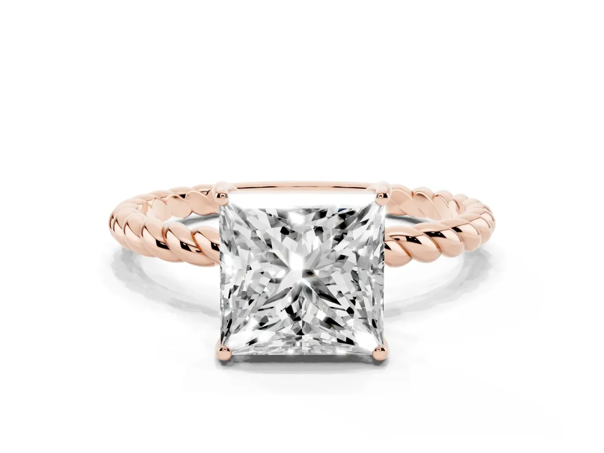 Princess Cut Solitaire Twisted Band 4-Prong Ring Rose gold
