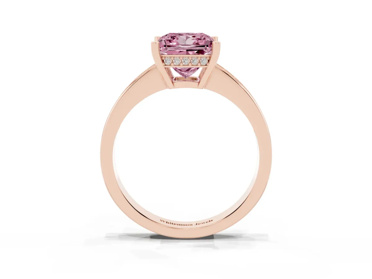 Fancy Pink Princess Cut Solitaire Pavé Band Prong Setting Ring Rose gold