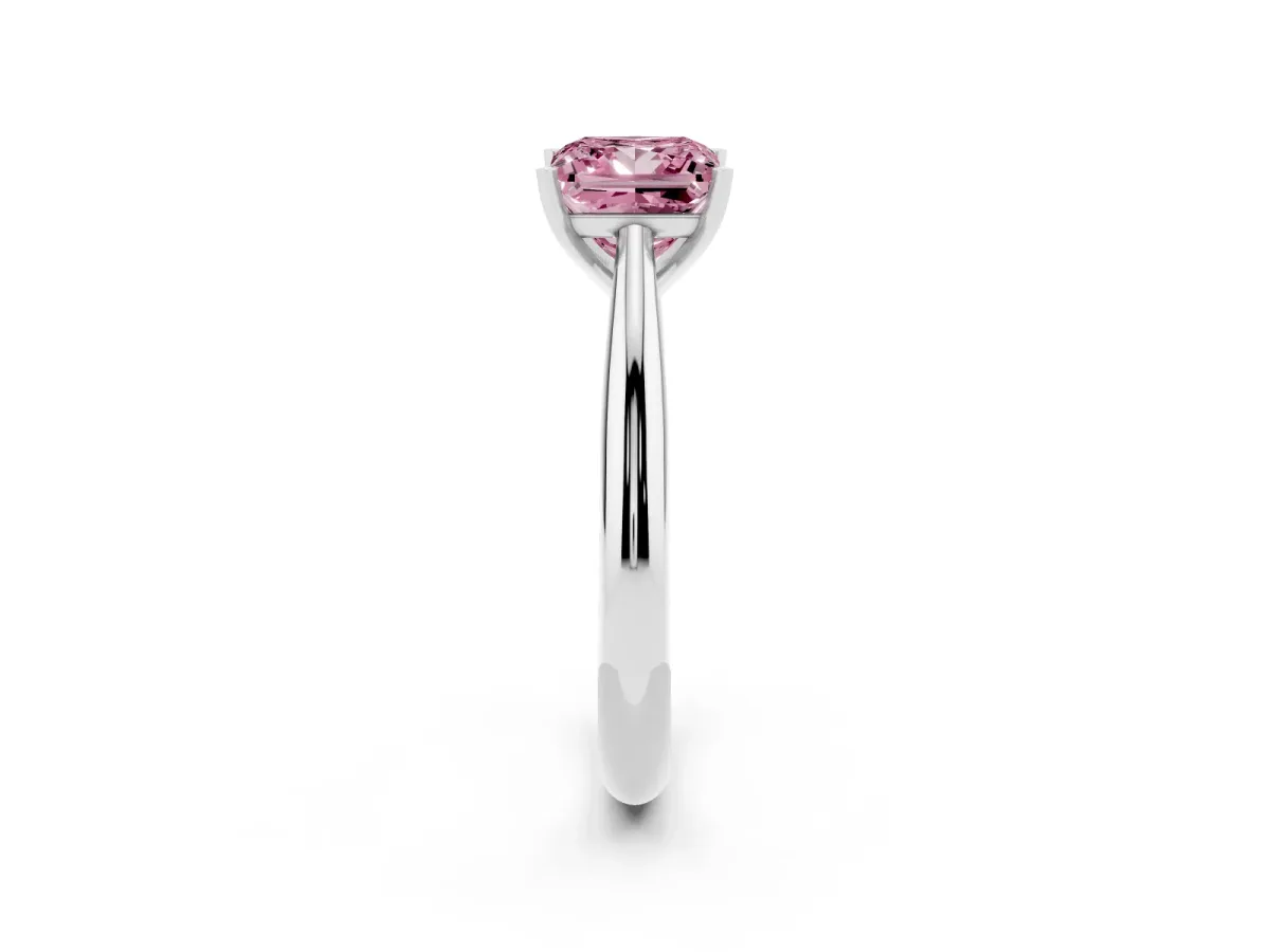 Fancy Pink Princess Cut Diamond Solitaire Engagement Ring with Cathedral Setting and Four-Prong Mount Silver