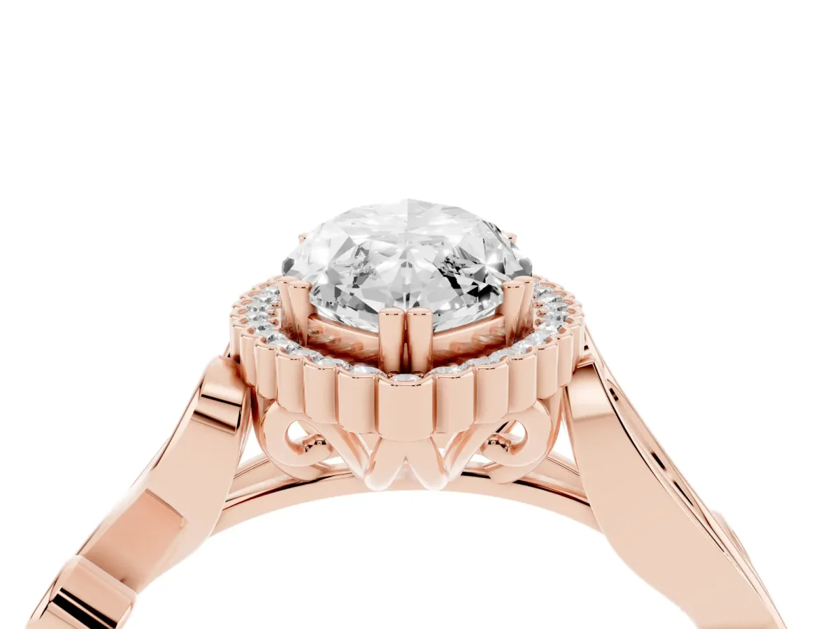 Marquise Cut Diamond Halo Ring with Vintage Split Shank and Four-Prong Setting Rose gold