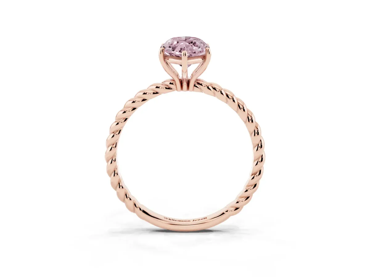 Fancy Pink Marquise Cut Solitaire Twist Band Ring with Four-Prong Setting Rose gold