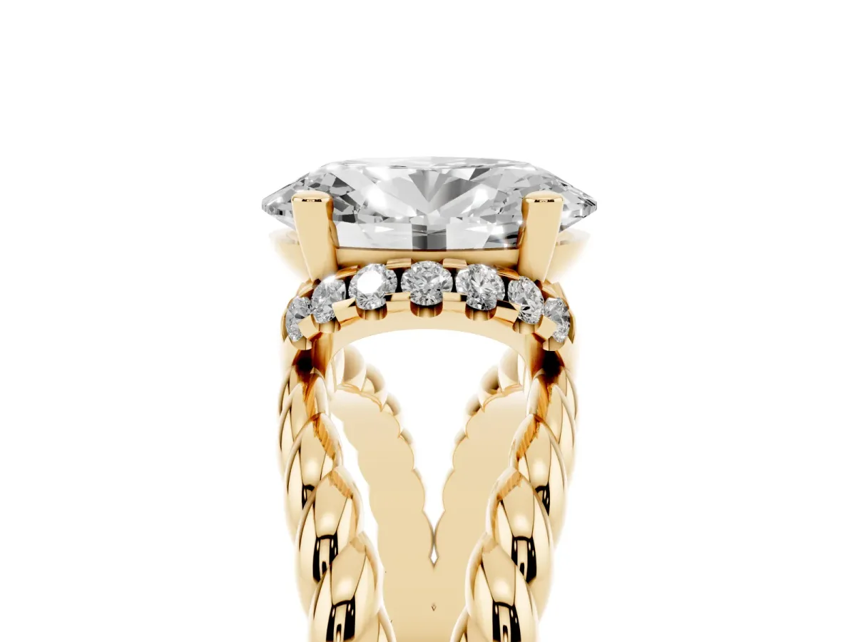 Oval Cut Halo Twisted Band Four-Prong Ring Yellow gold