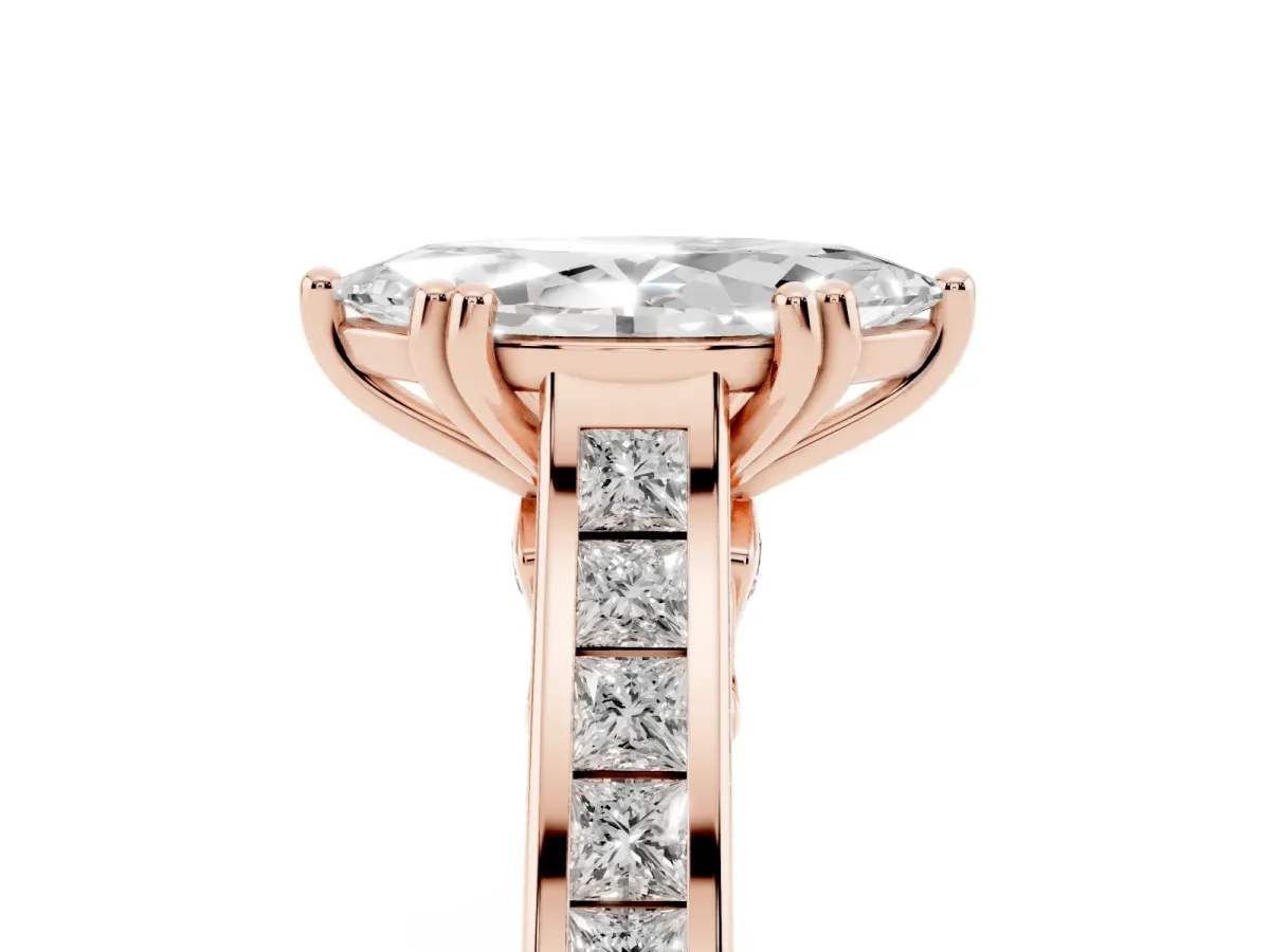 Marquise Cut Cut Channel Set Solitaire Engagement Ring with Prong Setting Rose gold