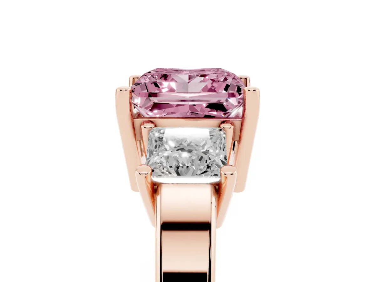 Fancy Pink Three-Stone Princess Cut Cut Solitaire Ring with Prong Setting Rose gold