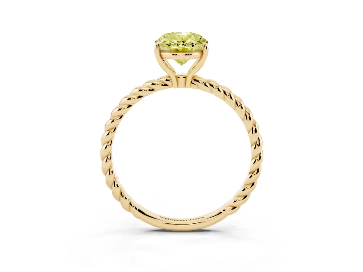 Fancy Yellow Oval Cut Solitaire Twist Band Ring with Four-Prong Setting Yellow gold
