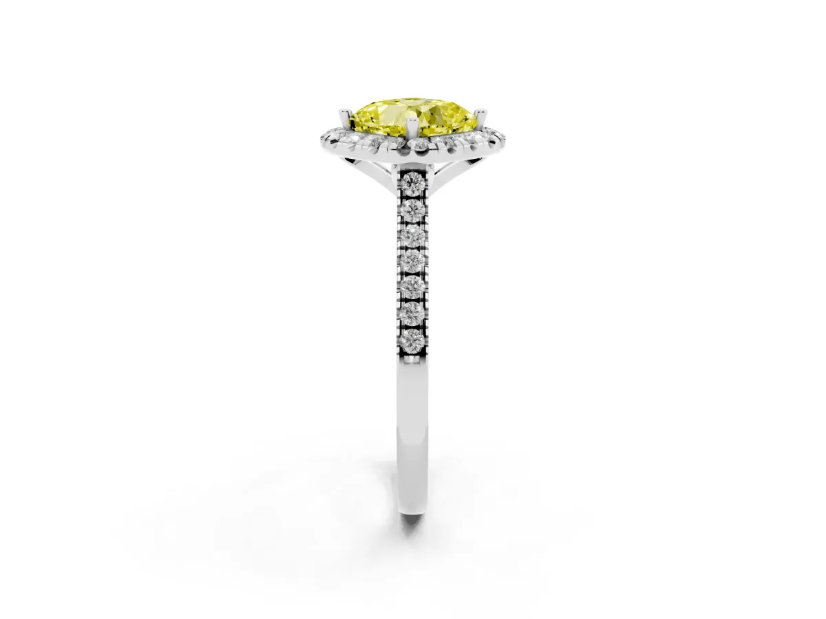 Fancy Yellow Cushion Cut Diamond Cushion Halo Ring with Pavé Band Silver