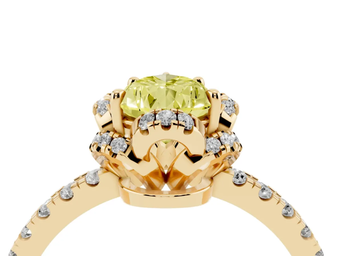 Fancy Yellow Pear Cut Halo Diamond Pave Band Ring with Four-Prong Setting Yellow gold