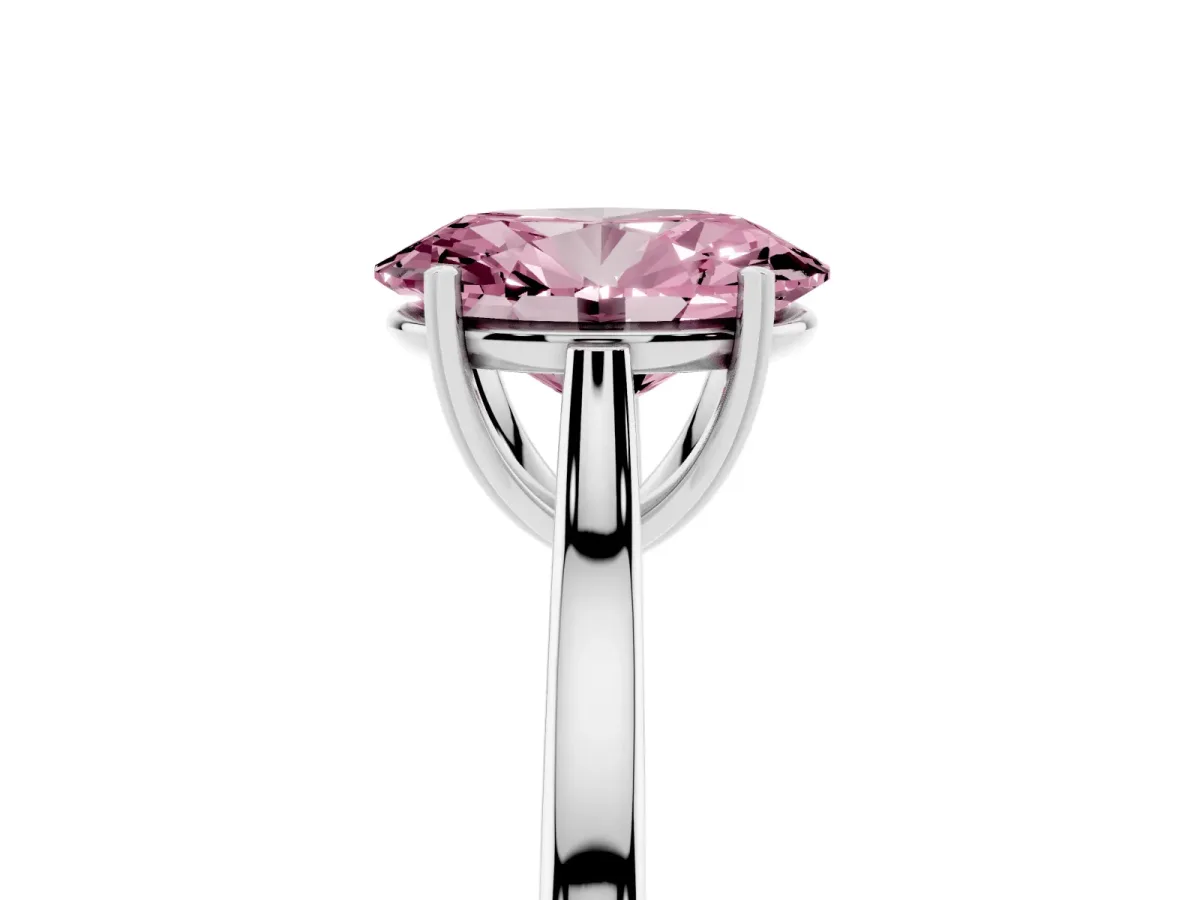 Fancy Pink Oval Cut Solitaire Heart Prong Engagement Ring with Tapered Band White gold