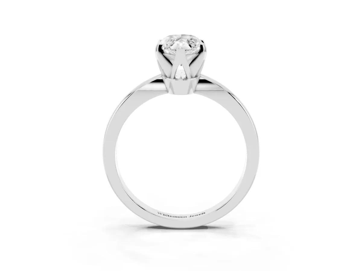 Marquise Cut Solitaire Engagement Ring with Six-Prong Setting and Tapered Band Silver