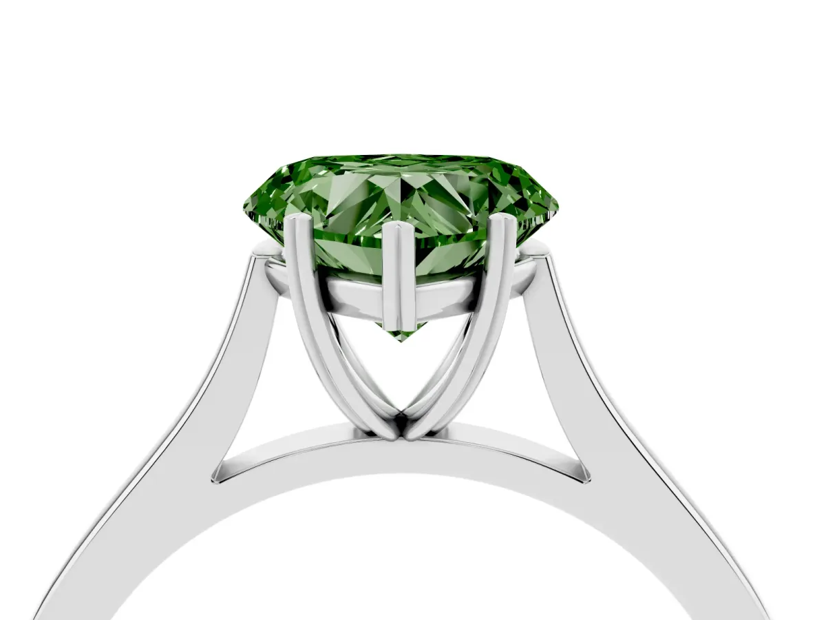 Fancy Green Heart Cut Solitaire Heart Prong Engagement Ring with Tapered Band White gold
