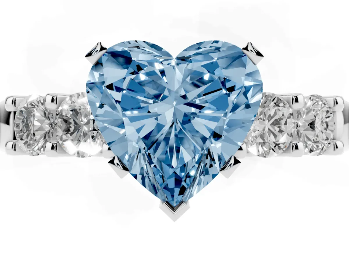 Fancy Blue Heart Cut Brilliant Cut Diamond Five-Stone Prong Set Engagement Ring with Channel Band White gold