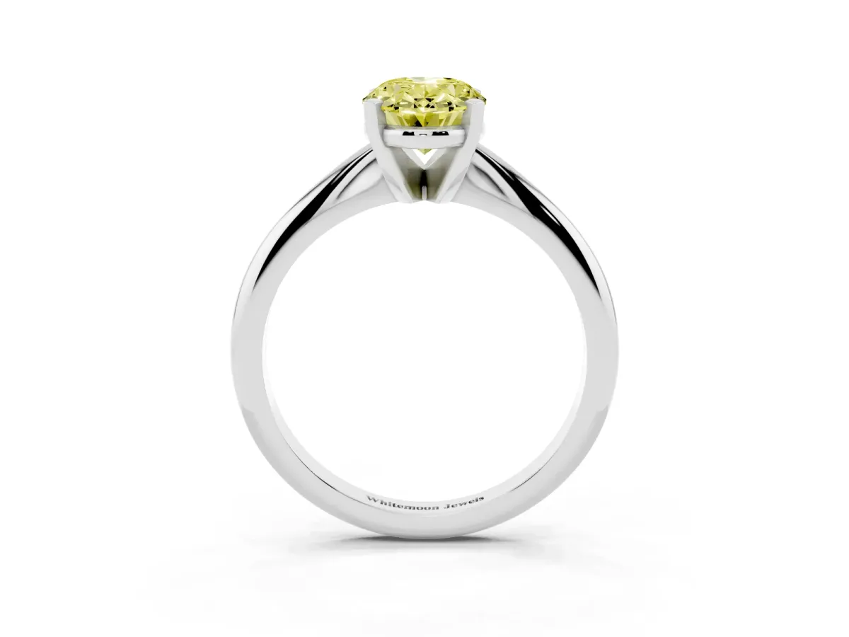 Fancy Yellow Oval Cut Cut Solitaire Ring with Four-Prong Setting on a Classic Band Platinum