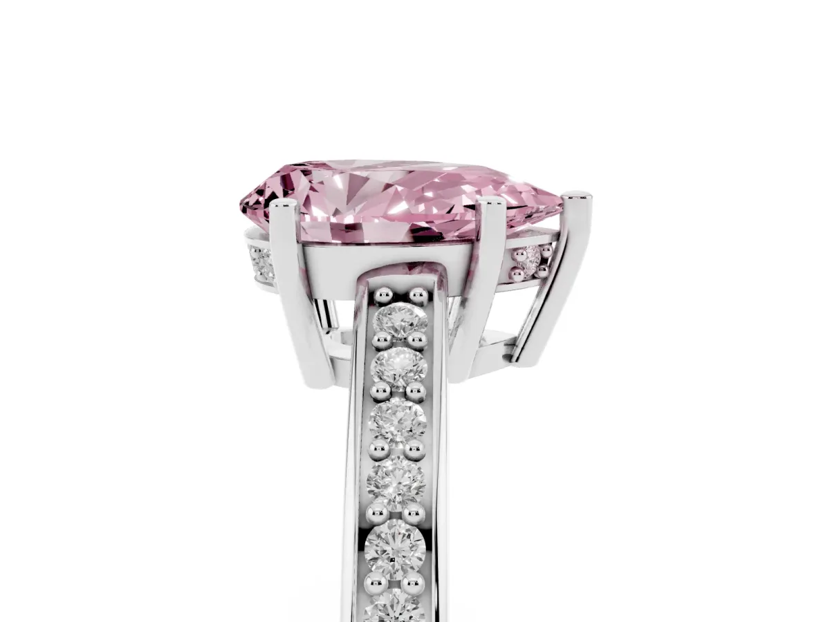 Fancy Pink Pear Cut Solitaire Pavé Band Prong Setting Ring Silver