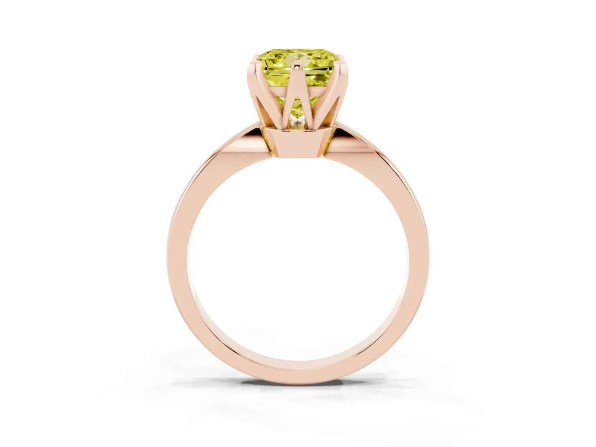 Fancy Yellow Princess Cut Solitaire Engagement Ring with Six-Prong Setting and Tapered Band Rose gold