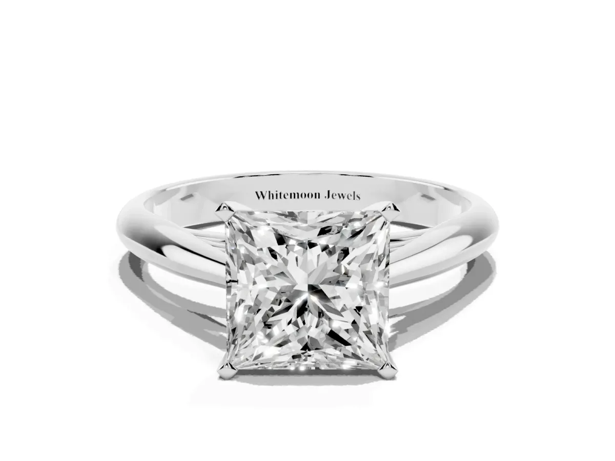 Princess Cut Diamond Solitaire Engagement Ring with Cathedral Setting and Four-Prong Mount Platinum