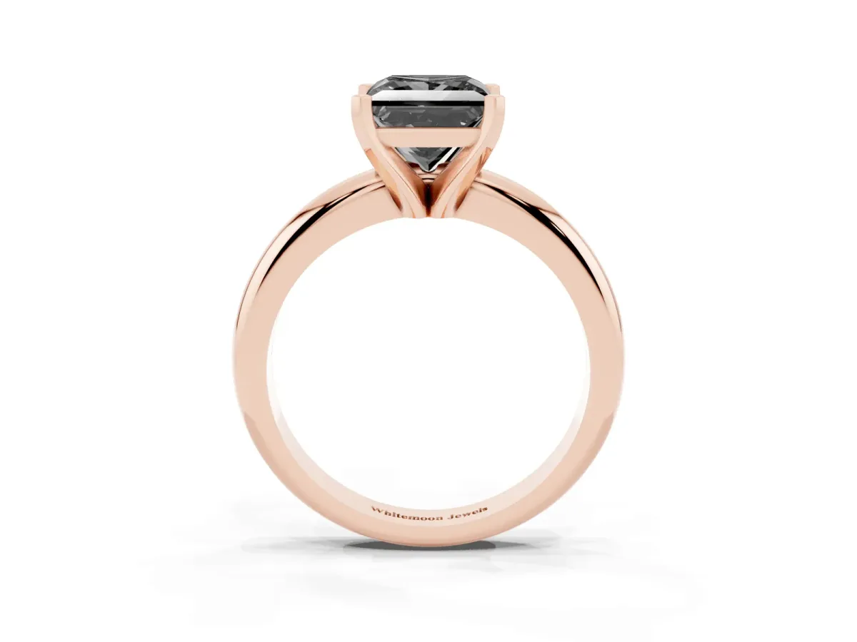 Fancy Black Princess Cut Diamond Solitaire Engagement Ring with Round Band and Four-Prong Setting Rose gold