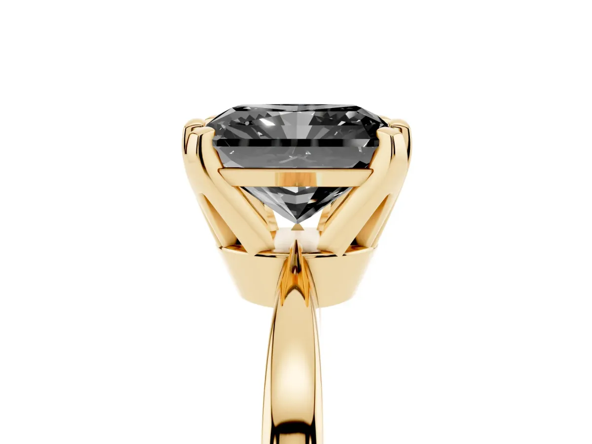 Fancy Black Radiant Cut Solitaire Engagement Ring with Six-Prong Setting and Tapered Band Yellow gold