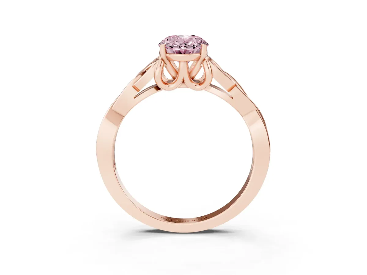 Fancy Pink Oval Cut Diamond Solitaire Engagement Ring with Celtic Knot Band and Four-Prong Setting Rose gold