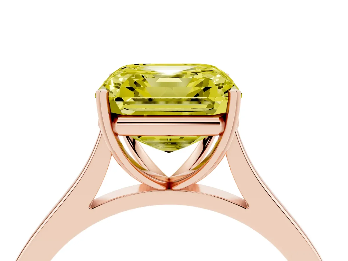 Fancy Yellow Asscher Cut Solitaire Heart Prong Engagement Ring with Tapered Band Rose gold