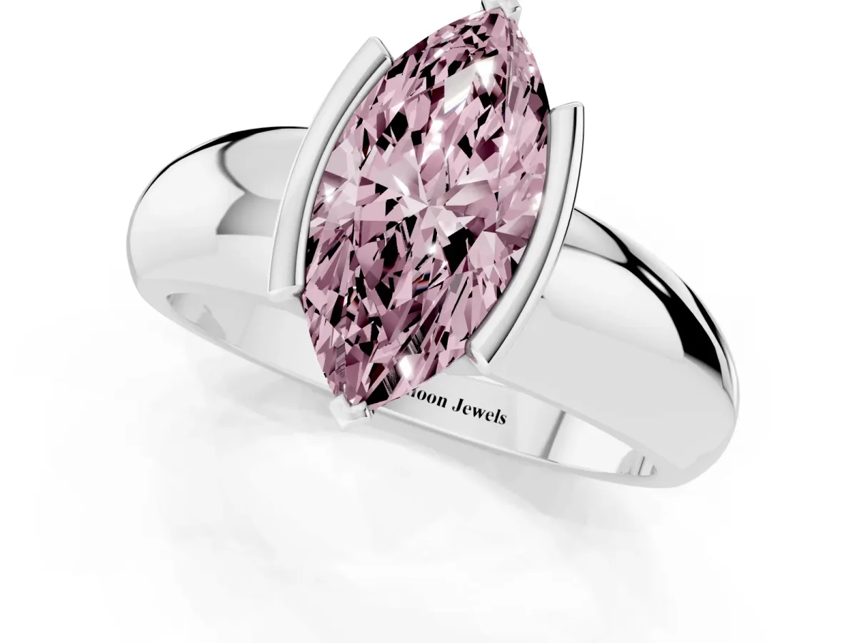Fancy Pink Marquise Cut Solitaire Tension Set Diamond Ring with Wide Band Silver