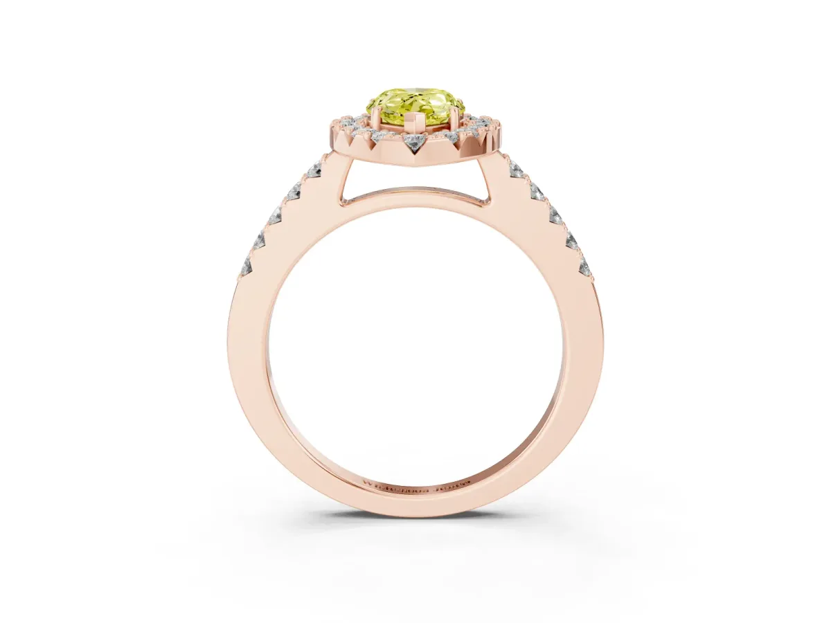 Fancy Yellow Pear Cut Halo Diamond Pavé Solitaire Ring Rose gold