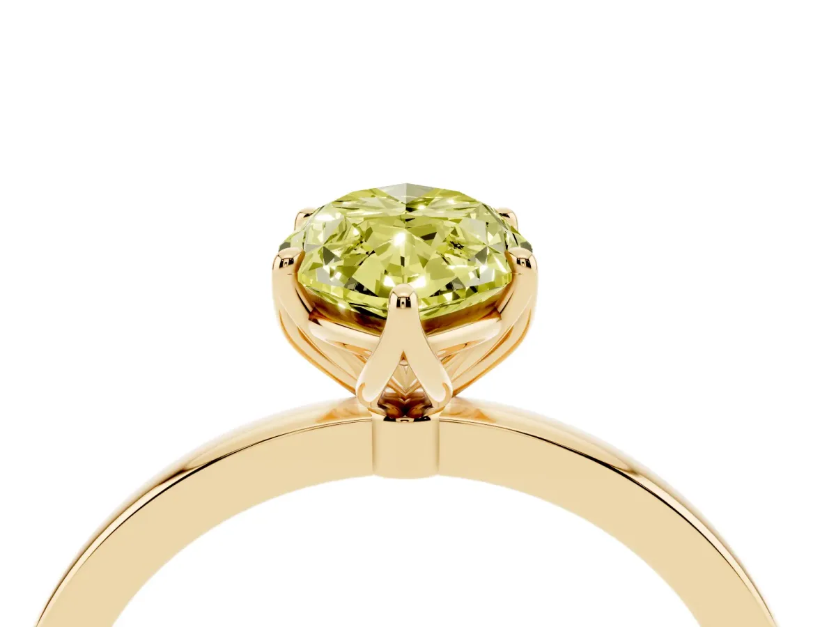 Fancy Yellow Marquise Cut Diamond Solitaire Ring with Thin Band and Prong Setting Yellow gold