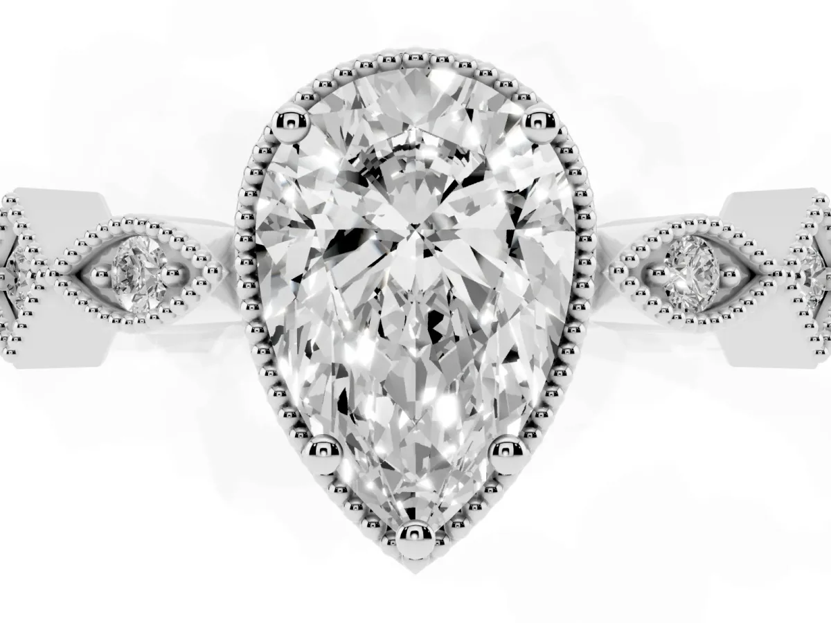 Pear Cut Milgrain Marquise Diamond Twist Band Ring Silver