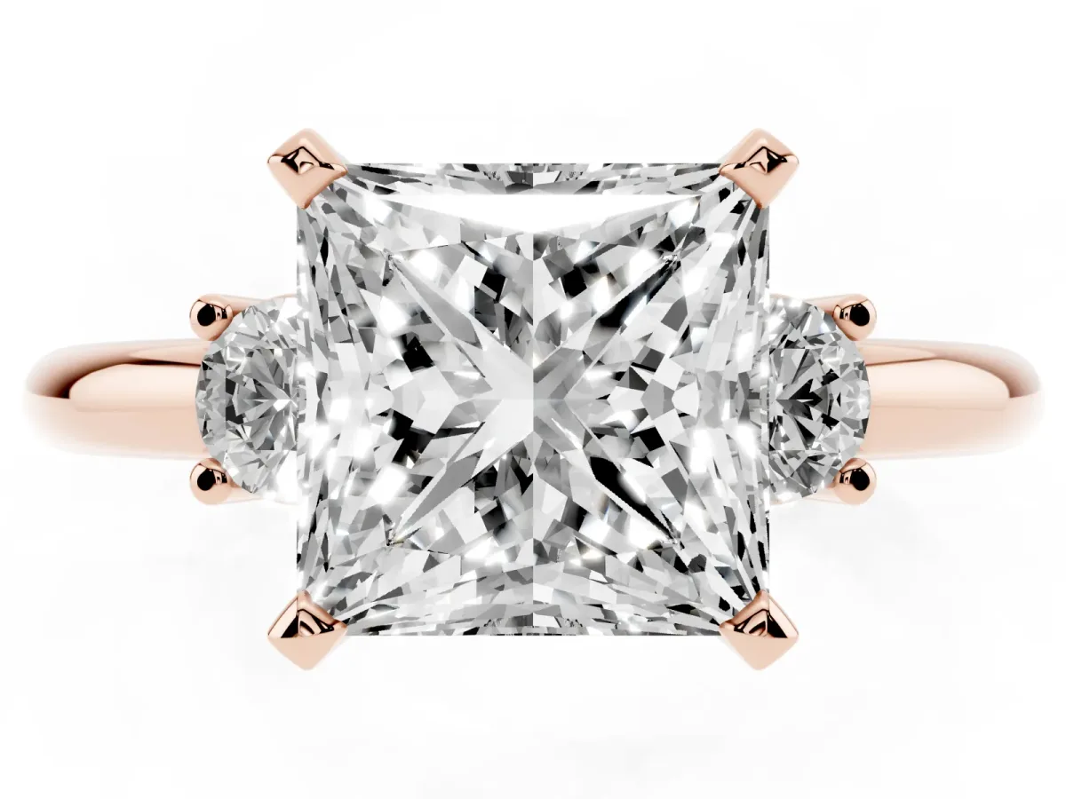 Three-Stone Princess Cut Cut Diamond Solitaire with Prong Setting and Classic Band Rose gold