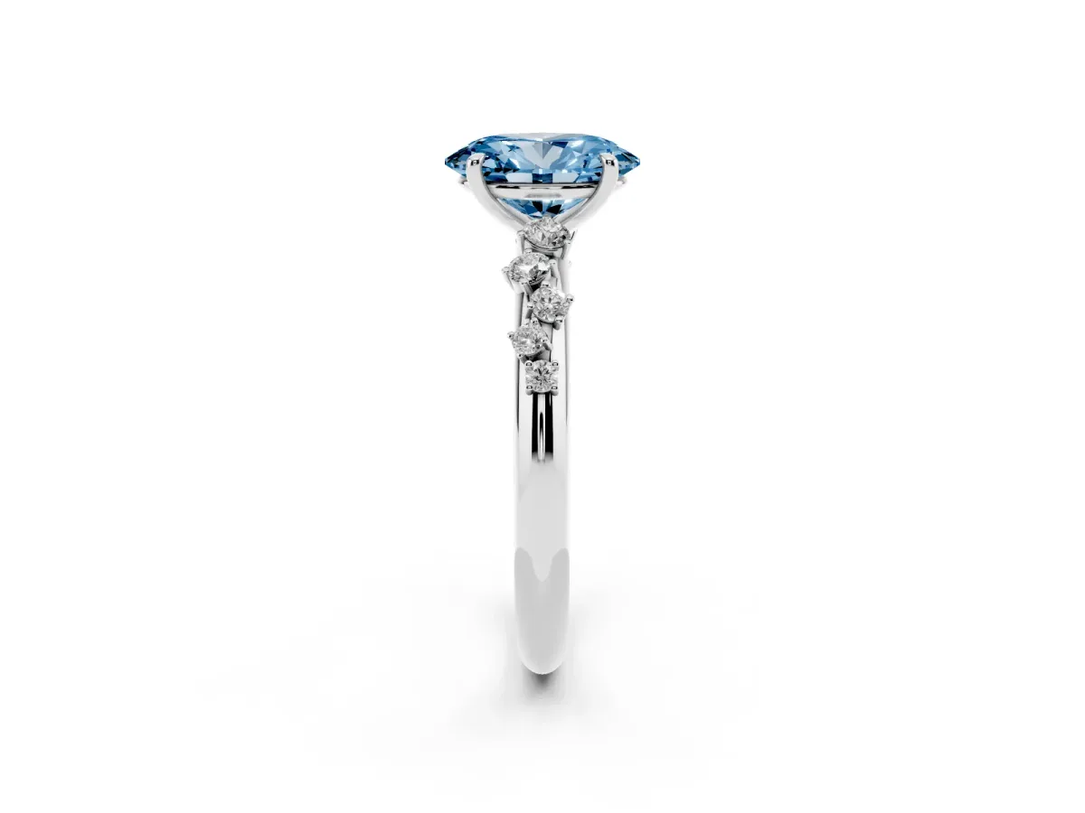 Fancy Blue Oval Cut Diamond Cluster Prong-Set Solitaire Ring Platinum