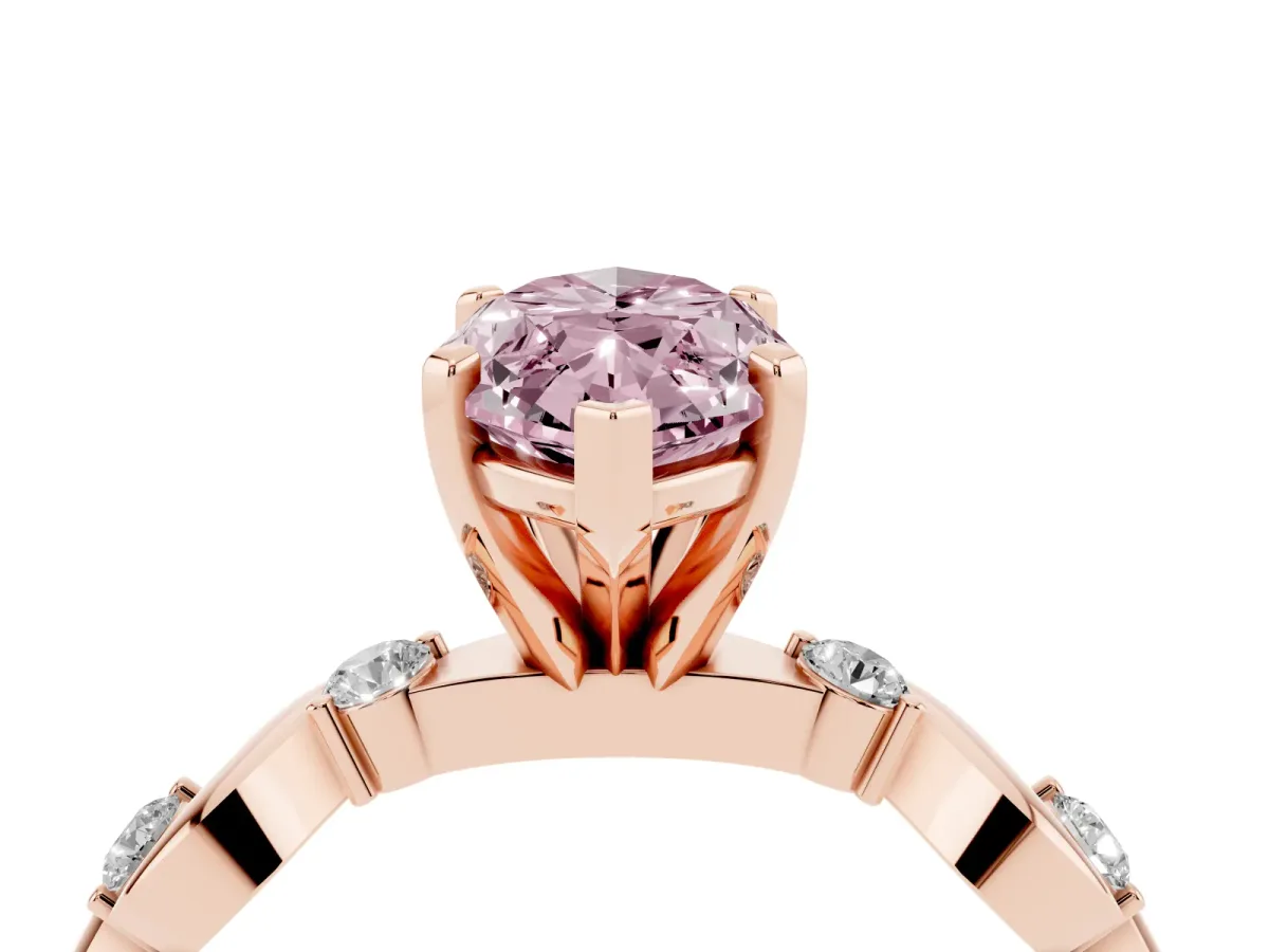 Fancy Pink Marquise Cut Diamond Solitaire Twisted Band with Round Accents and Prong Setting Rose gold