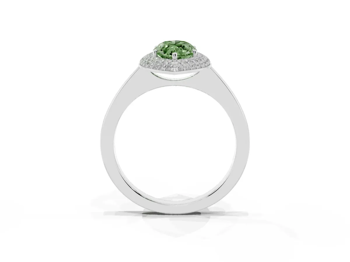 Fancy Green Marquise Cut Halo Diamond Engagement Ring with Solitaire Band and Four-Prong Setting Silver