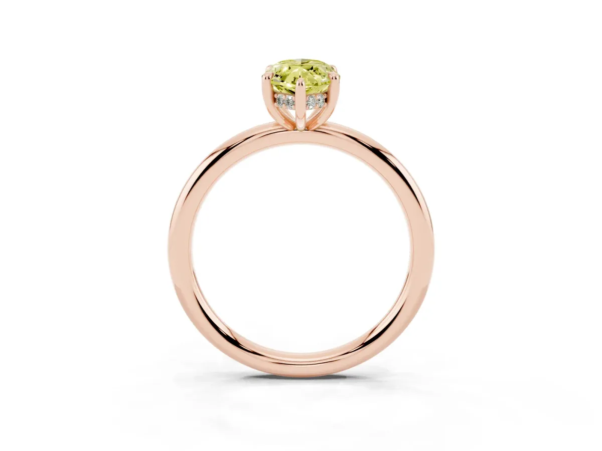 Fancy Yellow Marquise Cut Diamond Solitaire Ring with Thin Band and Four-Prong Setting Rose gold