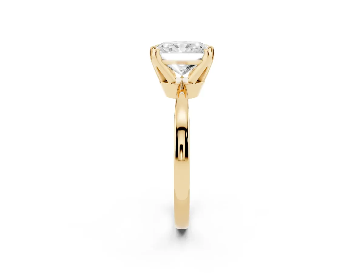 Radiant Cut Solitaire Engagement Ring with Six-Prong Setting and Tapered Band Yellow gold