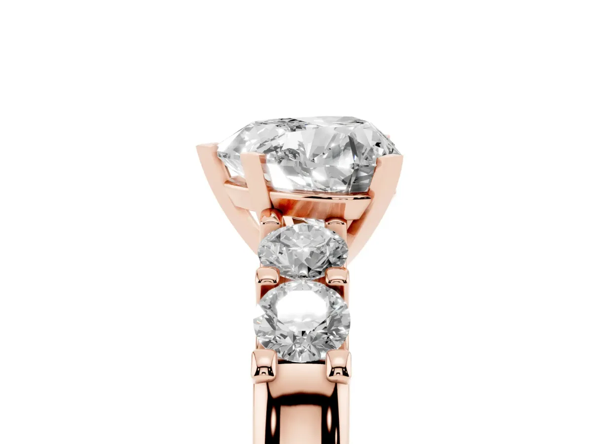 Heart Cut Brilliant Cut Diamond Five-Stone Prong Set Engagement Ring with Channel Band Rose gold