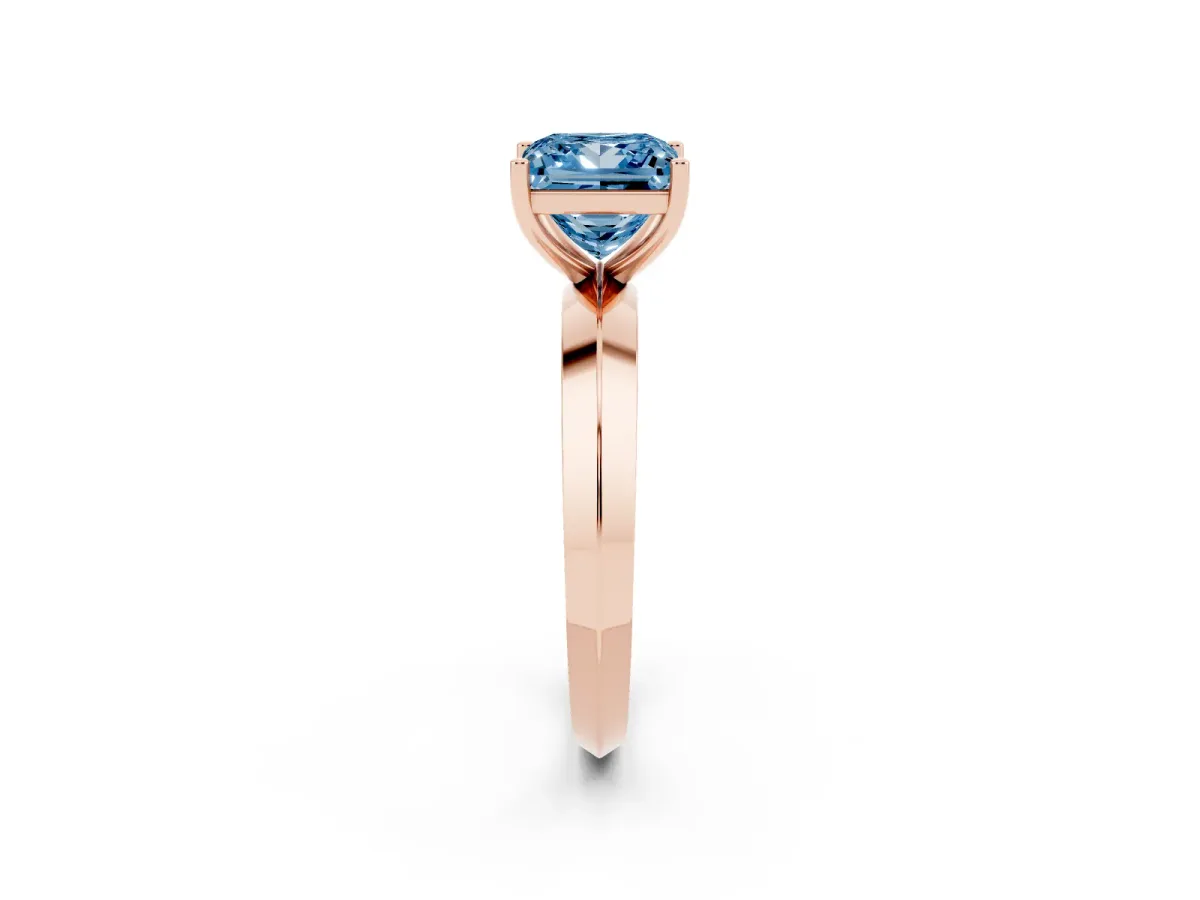 Fancy Blue Princess Cut Cut Solitaire Engagement Ring with Flat Band and Four-Prong Setting Rose gold