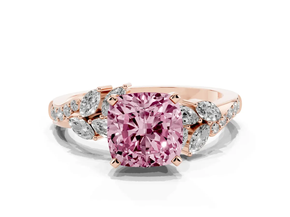 Fancy Pink Cushion Cut Solitaire Marquise Twist Band with Six-Prong Setting Rose gold