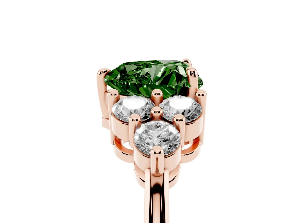 Fancy Green Heart Cut Brilliant Diamond Cluster Accent Solitaire Ring with Prong Setting Rose gold