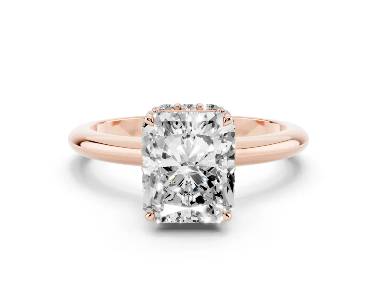 Radiant Cut Brilliant Solitaire Engagement Ring with Six-Prong Setting and Classic Band Rose gold