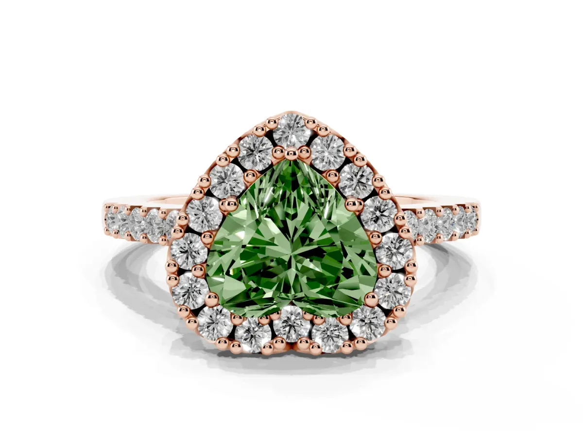 Fancy Green Heart Cut Halo Diamond Pavé Solitaire Ring Rose gold