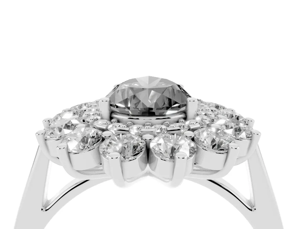 Fancy Black Pear Cut Diamond Floral Double Halo Engagement Ring with Prong Setting Silver